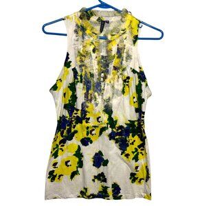 One September Anthropologie Floral Button Chiffon Accent Sleeveless Top Size M
